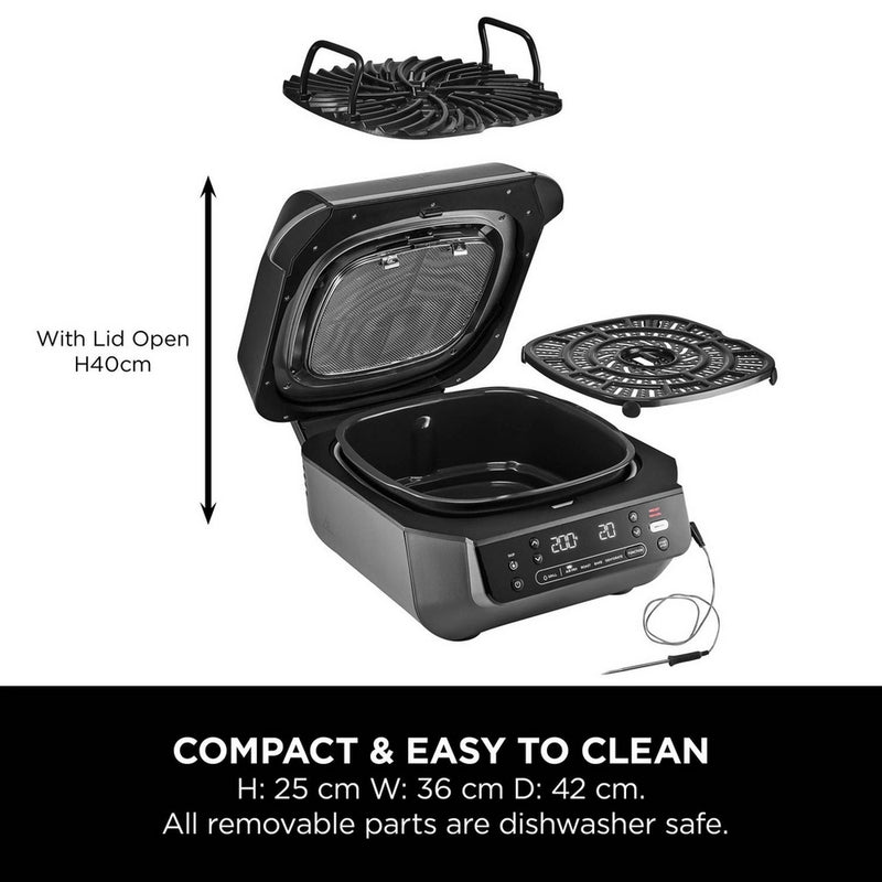 Ninja EG351UK 5-in-1 Grill and Air Fryer 5.7L with Digital Cooking Probe - Black and Silver
