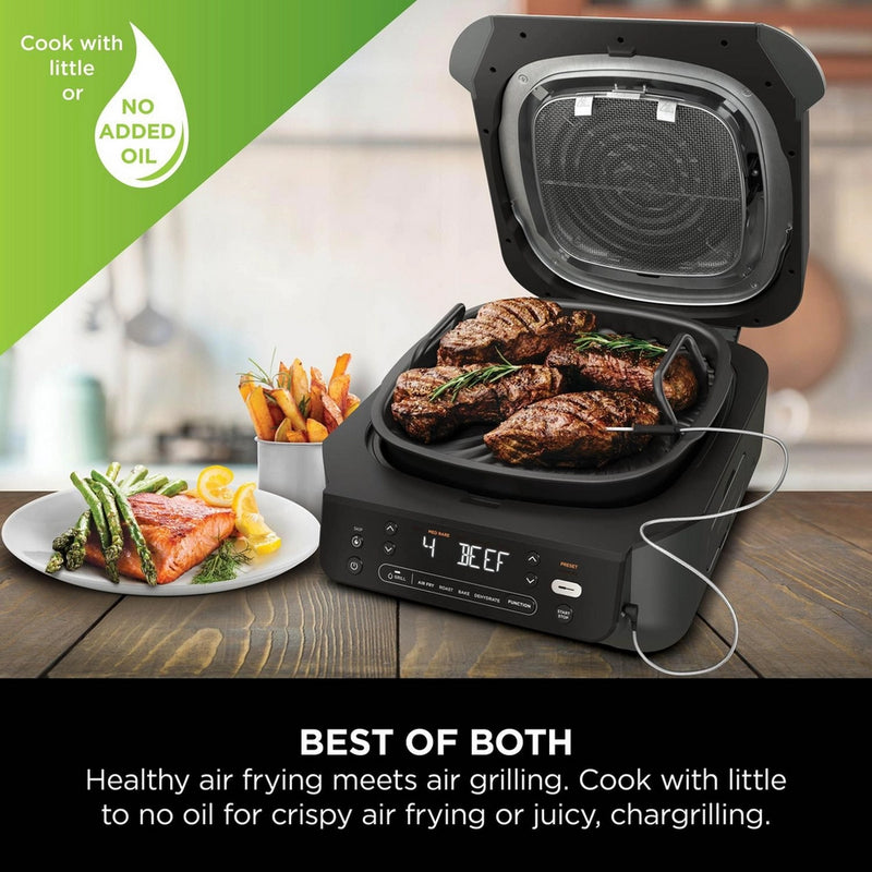 Ninja EG351UK 5-in-1 Grill and Air Fryer 5.7L with Digital Cooking Probe - Black and Silver