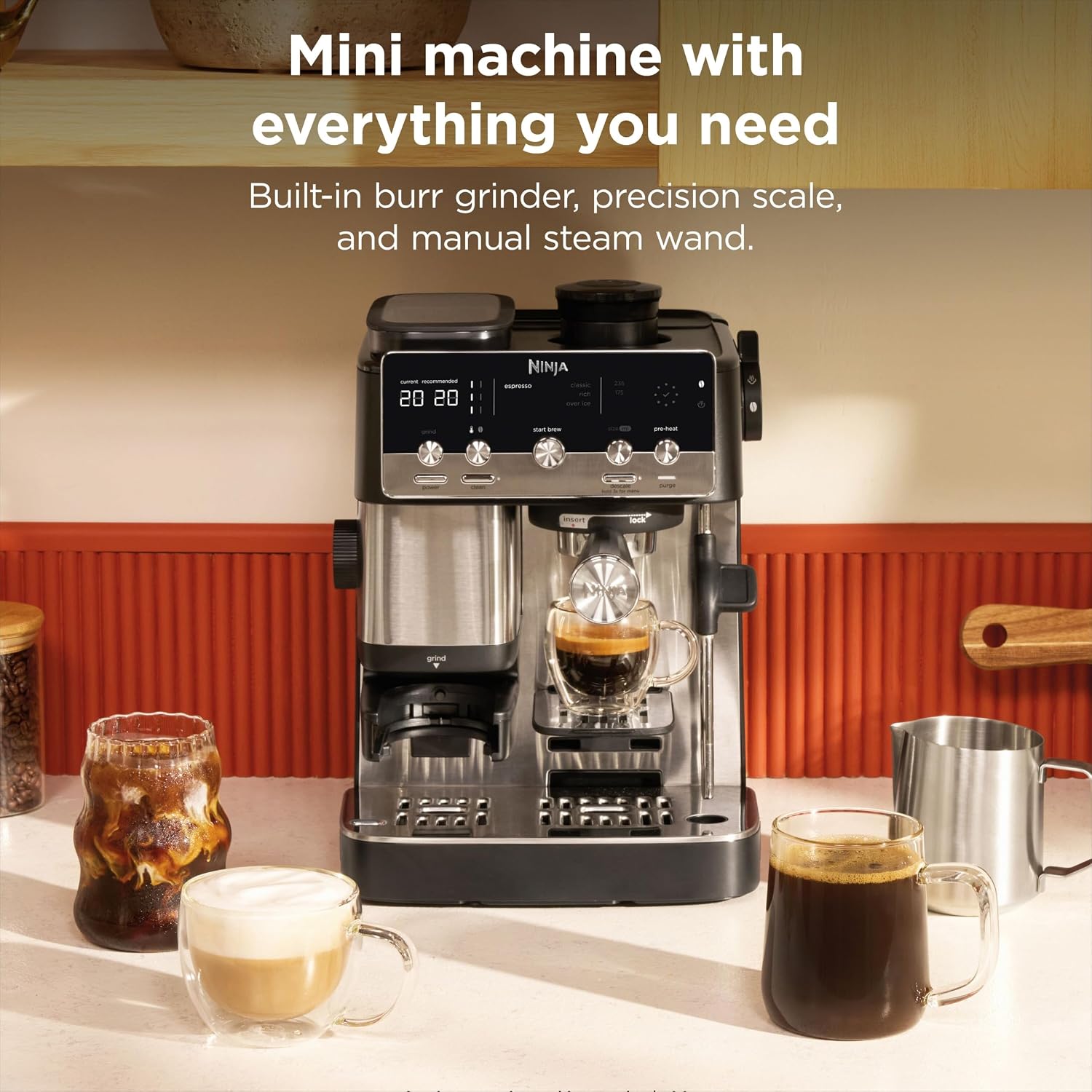 Ninja ES301UK Luxe Café Mini 2-in-1 Espresso and Filter Coffee Machine with Built in Bean Grinder & Manual Milk Frother