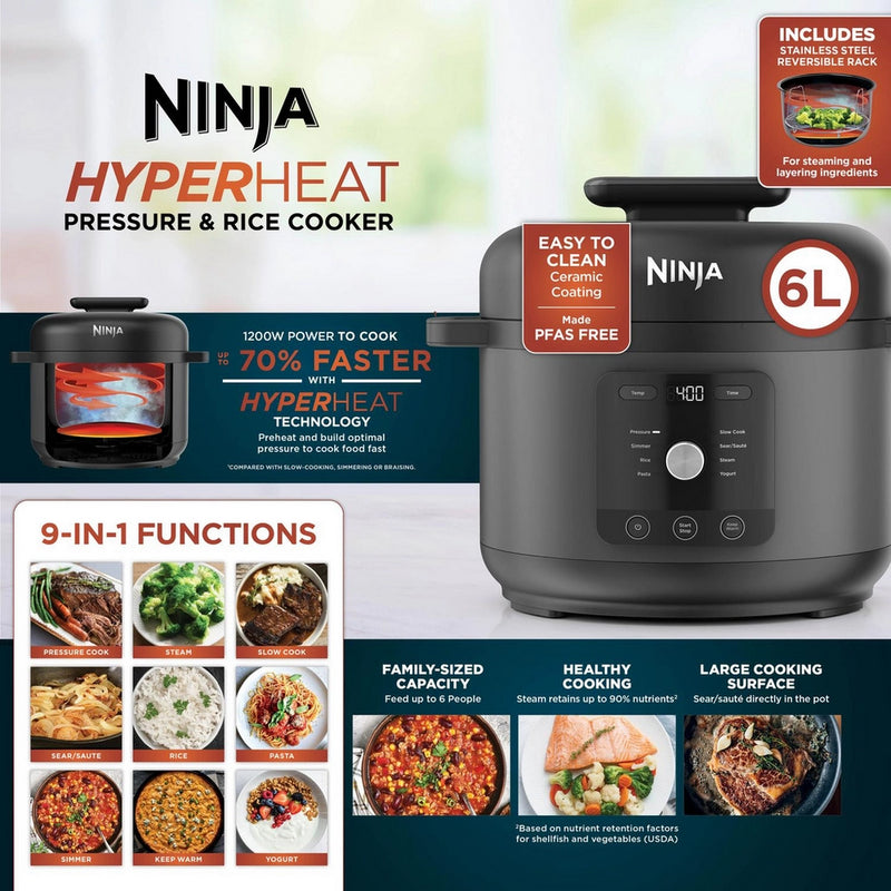 Ninja HyperHeat 6L 9-in-1 Pressure and Rice Cooker PC201UK - Ninja PC201UK