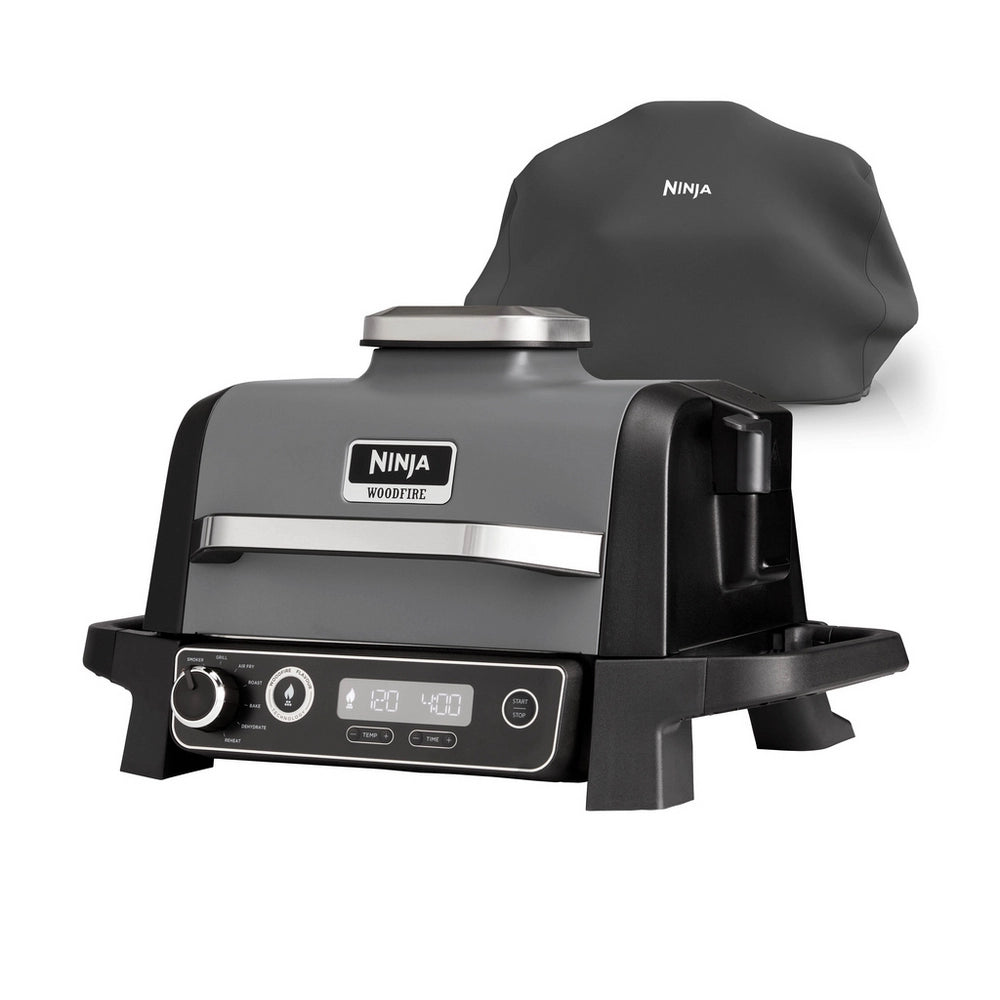 Ninja OG703UK Outdoor Woodfire 7-in-1 Electric BBQ Grill & Smoker with Cover - Black