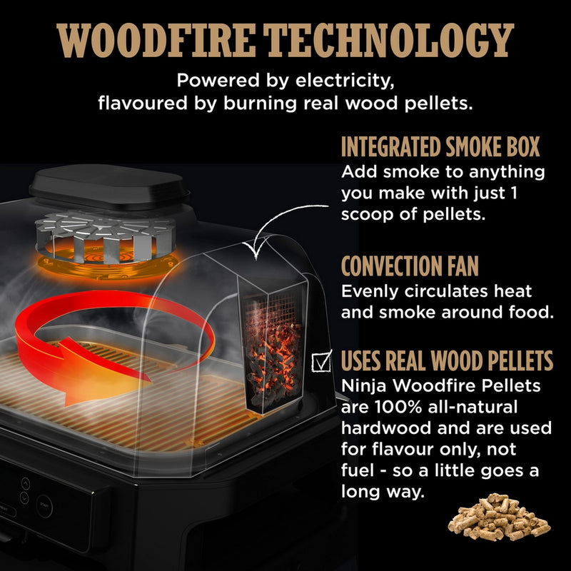 Ninja OG850UK Woodfire Pro XL Electric BBQ Grill & Smoker with Cover and Woodfire Pellets OG850UKCOVKIT