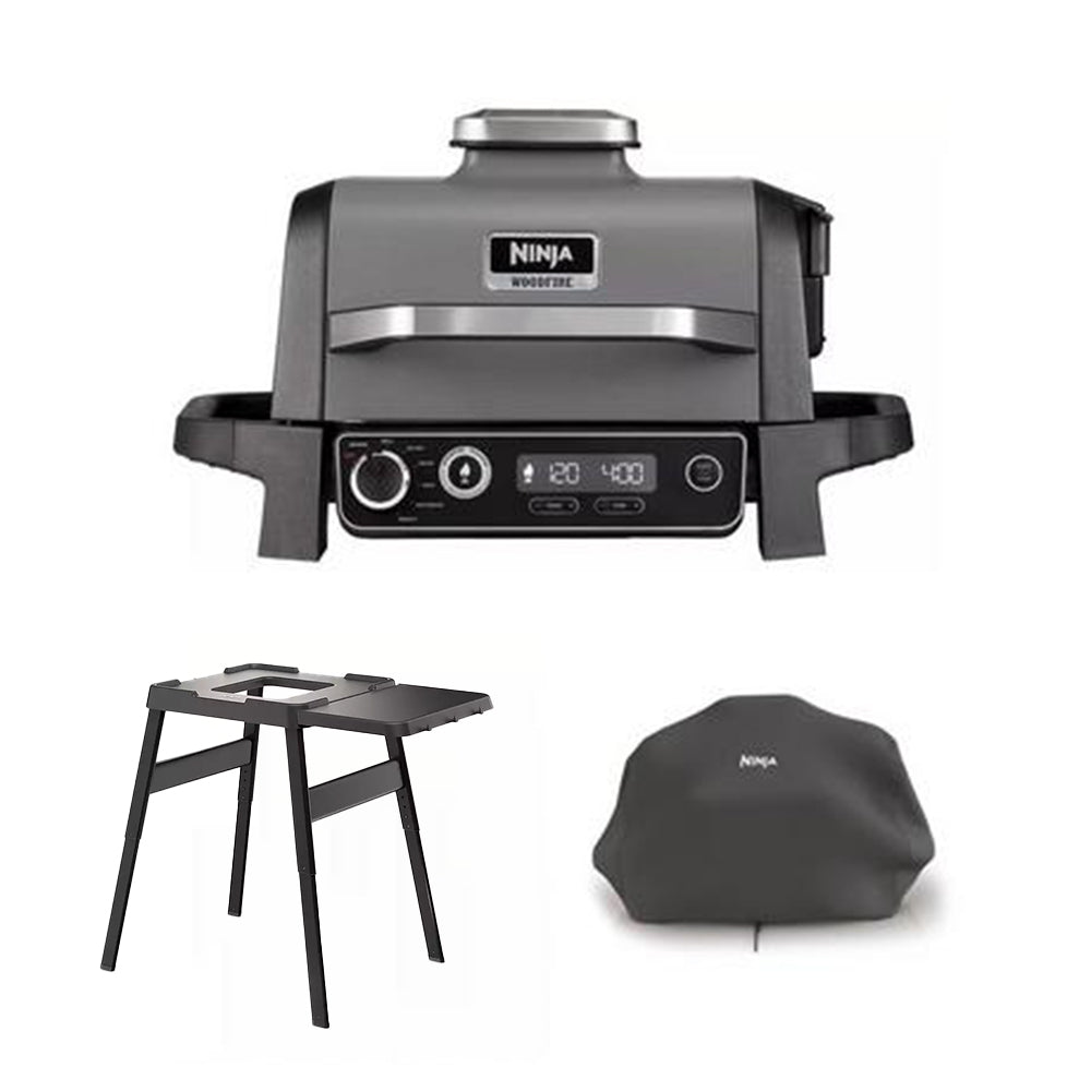 Ninja Woodfire Electric BBQ Grill and Smoker with Stand and Cover OG701UKGRILLKIT - CLEARANCE