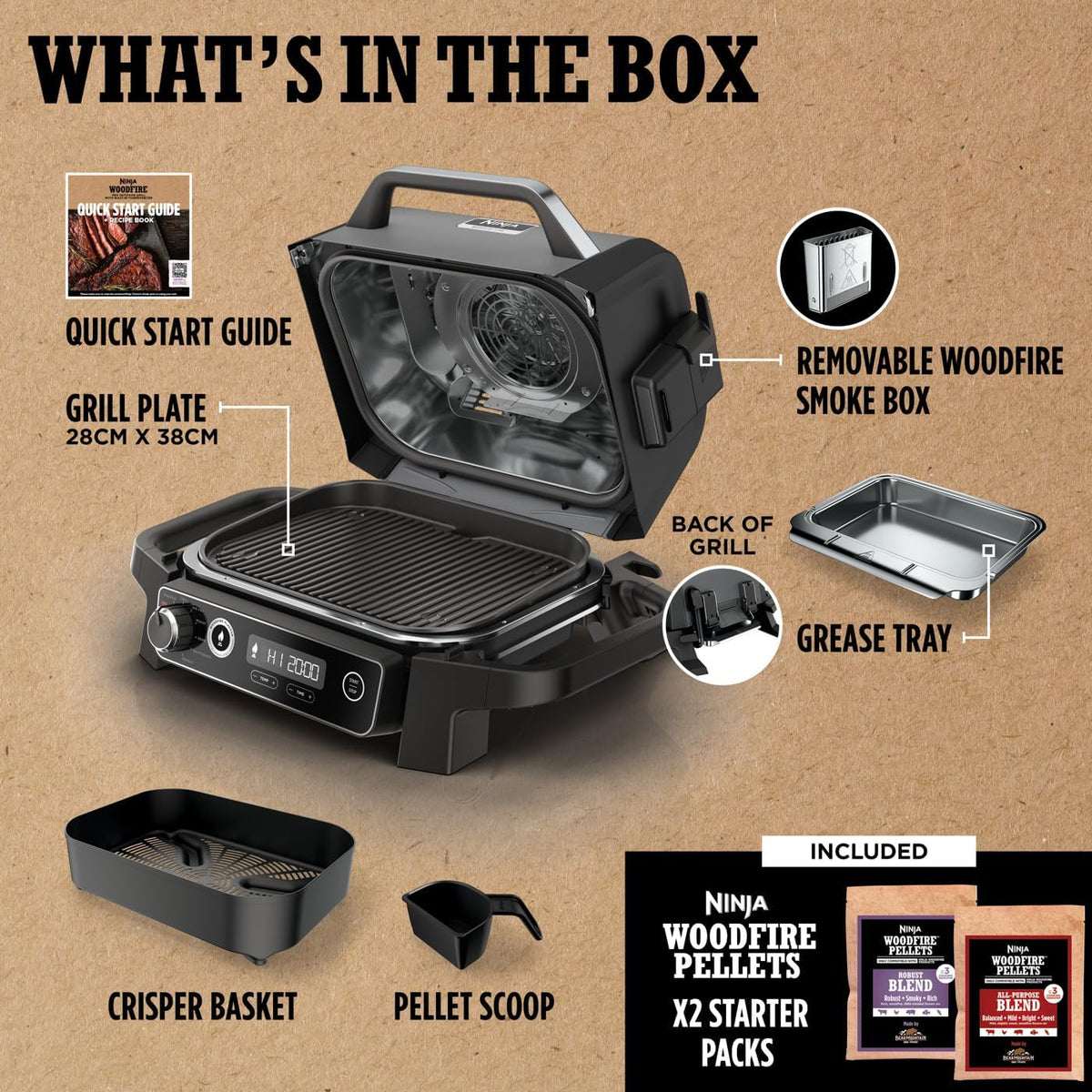 Ninja Woodfire Electric BBQ Grill and Smoker with Stand and Cover OG701UKGRILLKIT - CLEARANCE