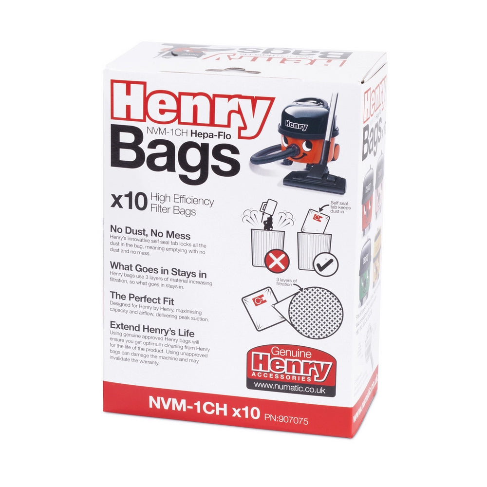 Numatic 907075 Genuine Henry NVM-1CH Hepaflow Filter Vacuum Dust Bags (10 Pack)
