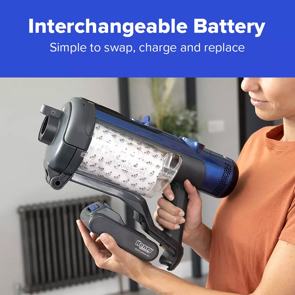 Numatic Henry Quick Pet Cordless Stick Vacuum Cleaner up to 60 Minutes Run Time - Blue 916634 Pet
