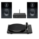 Pro-Ject Stereo Set E1 All-In-One Hi-Fi Set including E1 Turntable with Stereo Box E Integrated Amp and Speaker Box 5E Speakers - Black Black