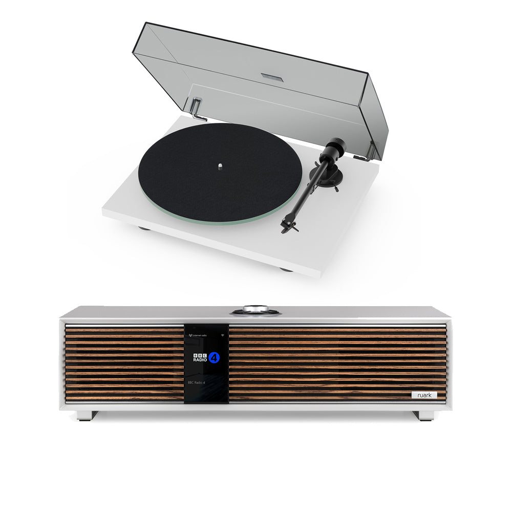 Pro-Ject T1 EVO Phono Belt-Driven Turntable White and Ruark R410 Integrated Wireless Music System White HiFi Package