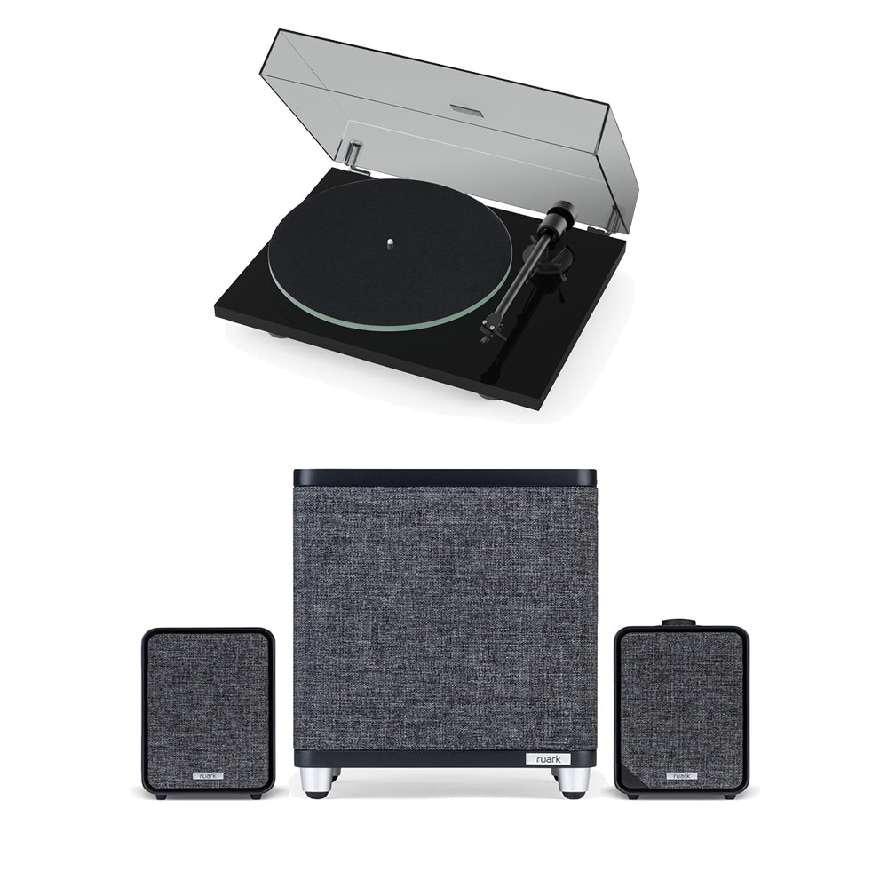 Pro-Ject T1 EVO Phono Turntable with Ruark MR1 MK3 Active Bluetooth Speakers & RS1 Subwoofer Black