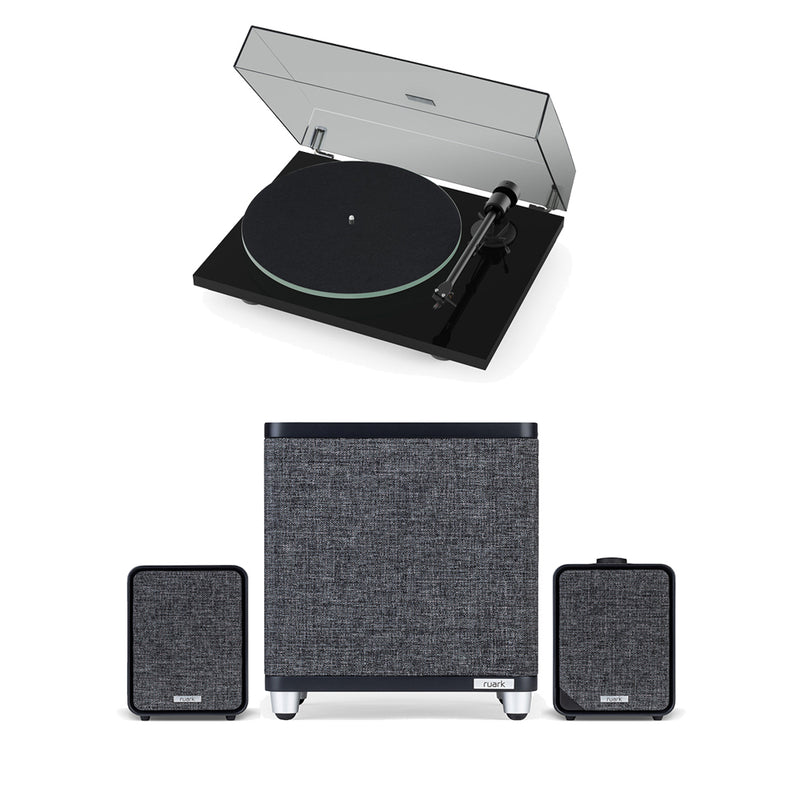 Pro-Ject T1 EVO Phono Turntable with Ruark MR1 MK3 Active Bluetooth Speakers & RS1 Subwoofer Black
