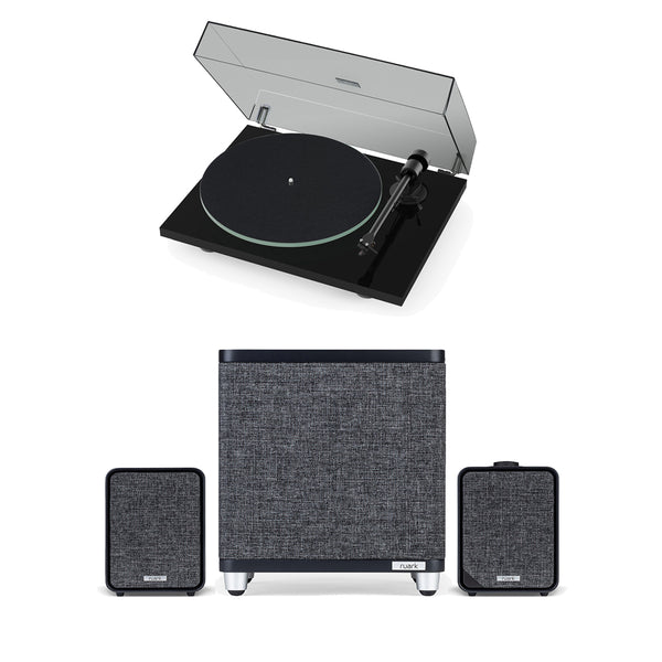 Pro-Ject T1 EVO Standard Turntable with Ruark MR1 MK3 Active Bluetooth Speakers & RS1 Subwoofer Black