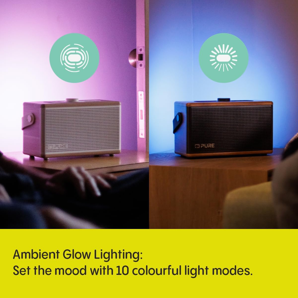 Pure Classic Aura Portable Bluetooth Speaker with Ambient Lighting - Coffee Brown Walnut Brown