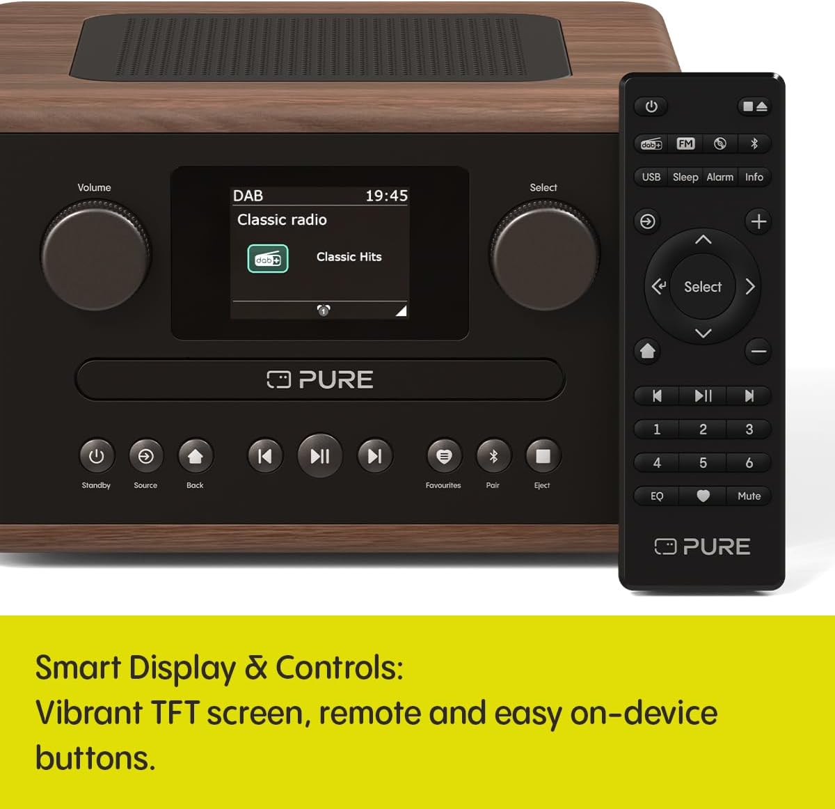 Pure Classic C-D4 DAB DAB+ FM Radio with CD Player and Bluetooth - Coffee Brown Walnut Brown