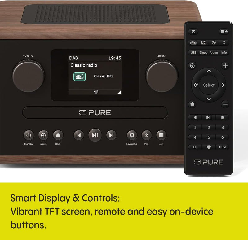Pure Classic C-D4 DAB DAB+ FM Radio with CD Player and Bluetooth - Coffee Brown Walnut Brown