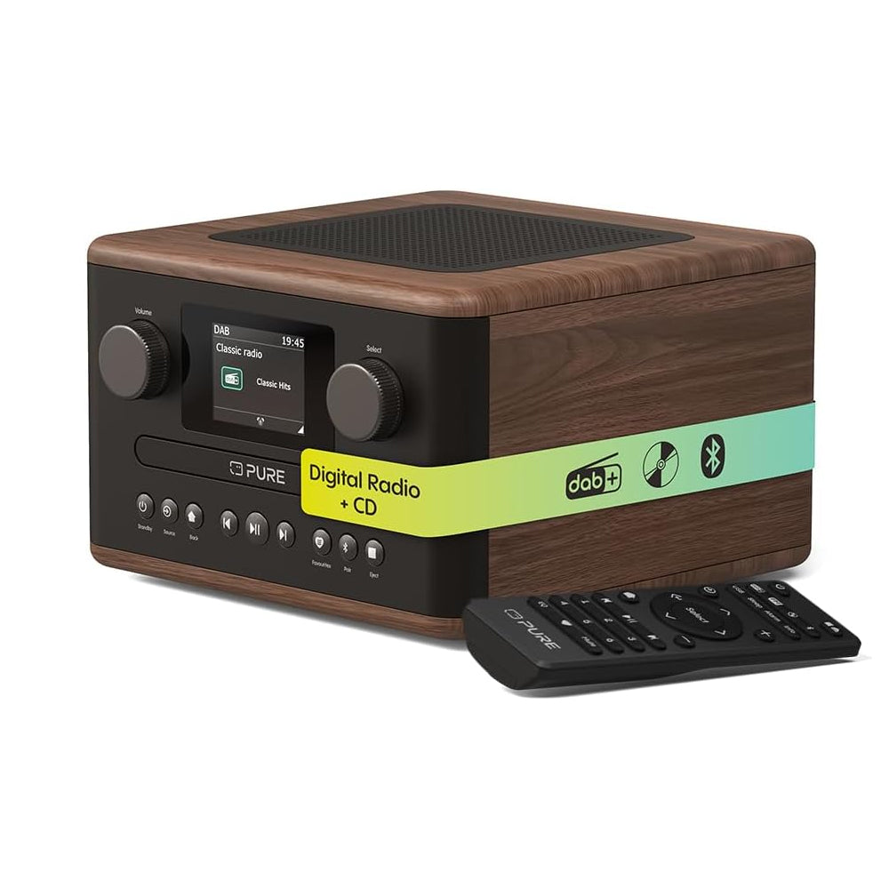 Pure Classic C-D4 DAB DAB+ FM Radio with CD Player and Bluetooth - Coffee Brown Walnut Brown