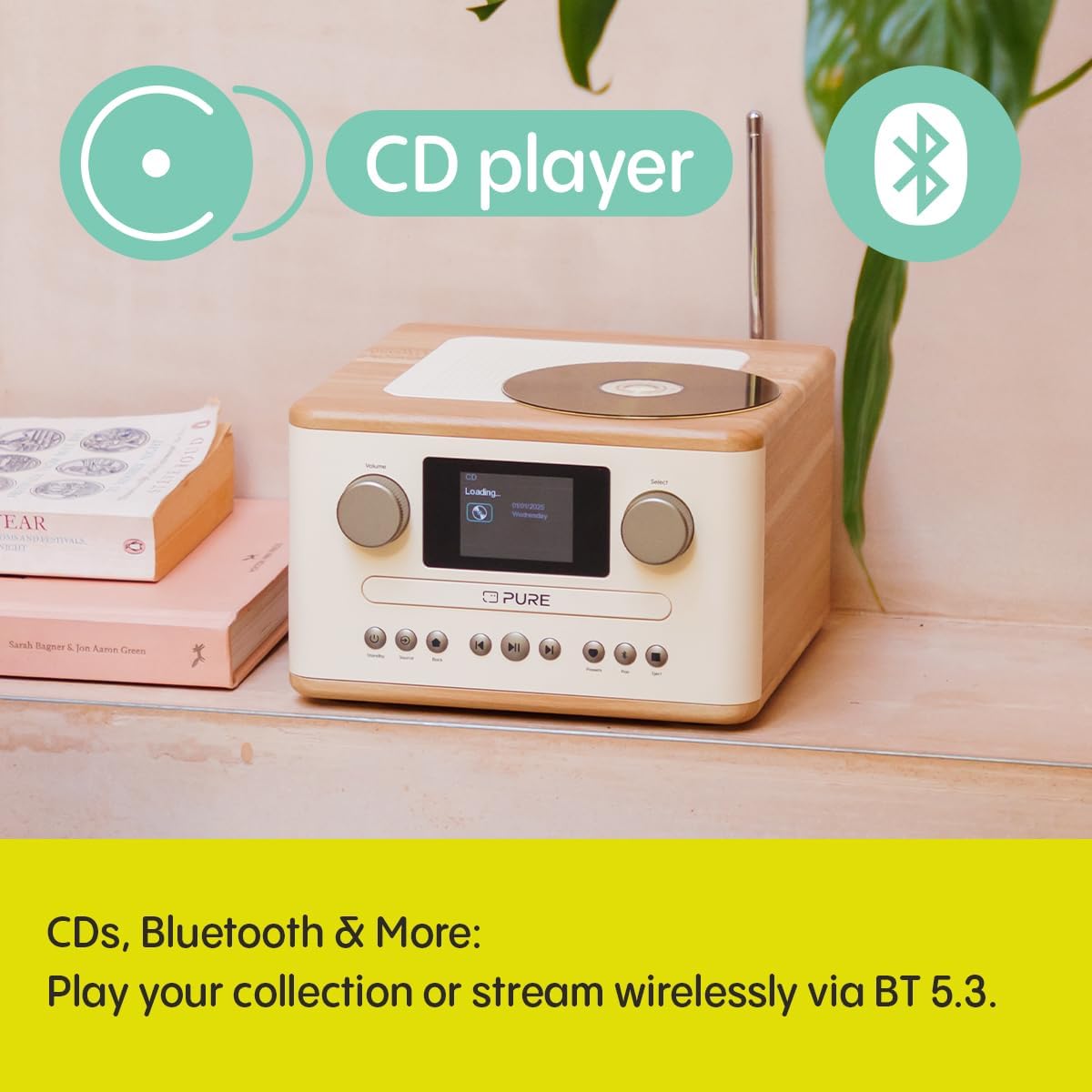 Pure Classic C-D4 DAB DAB+ FM Radio with CD Player and Bluetooth - Cotton White Oak White