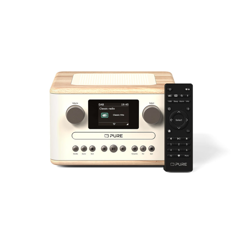 Pure Classic C-D4 DAB DAB+ FM Radio with CD Player and Bluetooth - Cotton White Oak White