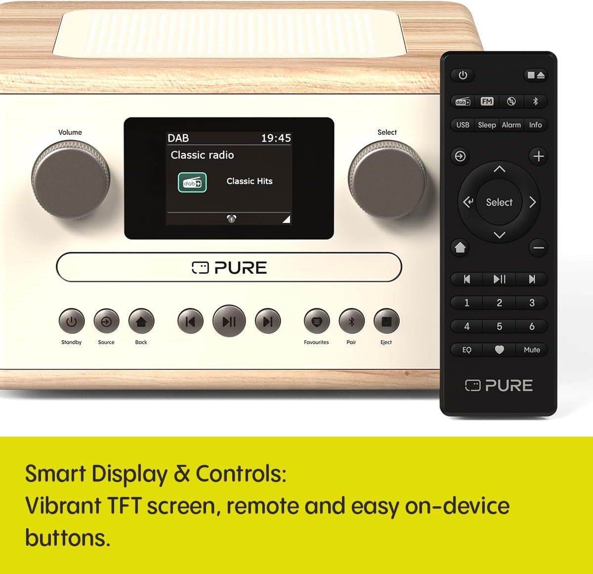 Pure Classic C-D4 DAB DAB+ FM Radio with CD Player & Bluetooth Cotton White Oak - Ex-Display Clearance