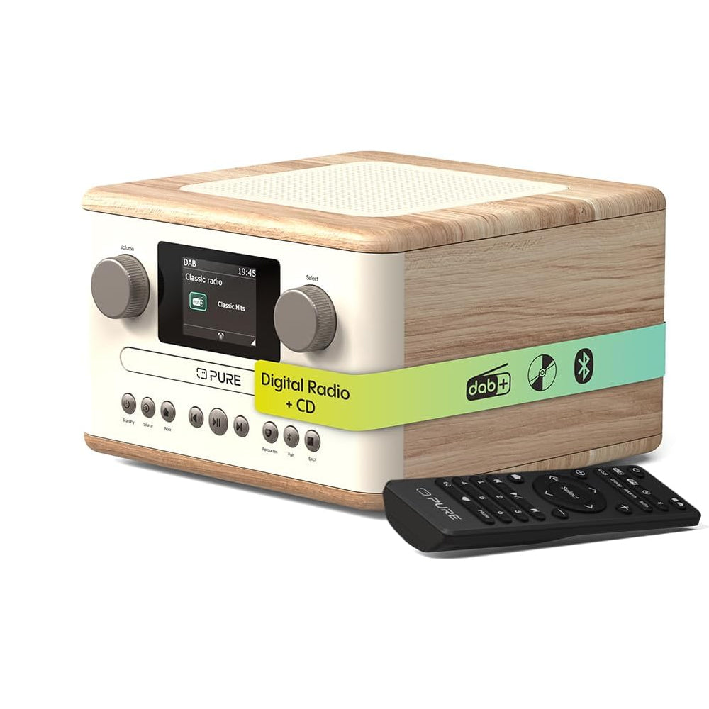 Pure Classic C-D4 DAB DAB+ FM Radio with CD Player & Bluetooth Cotton White Oak - Ex-Display Clearance