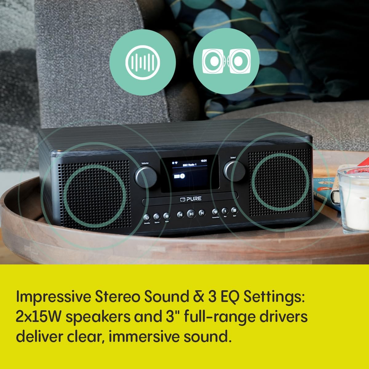 Pure Classic C-D6i All in One Internet Radio with DAB+ FM Bluetooth CD Player Stereo Sound System Black - Ex -Display Clearance