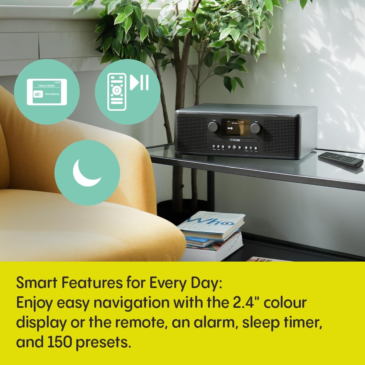 Pure Classic C-D6i All in One Internet Radio with DAB+ FM Bluetooth CD Player Stereo Sound System Black - Ex -Display Clearance