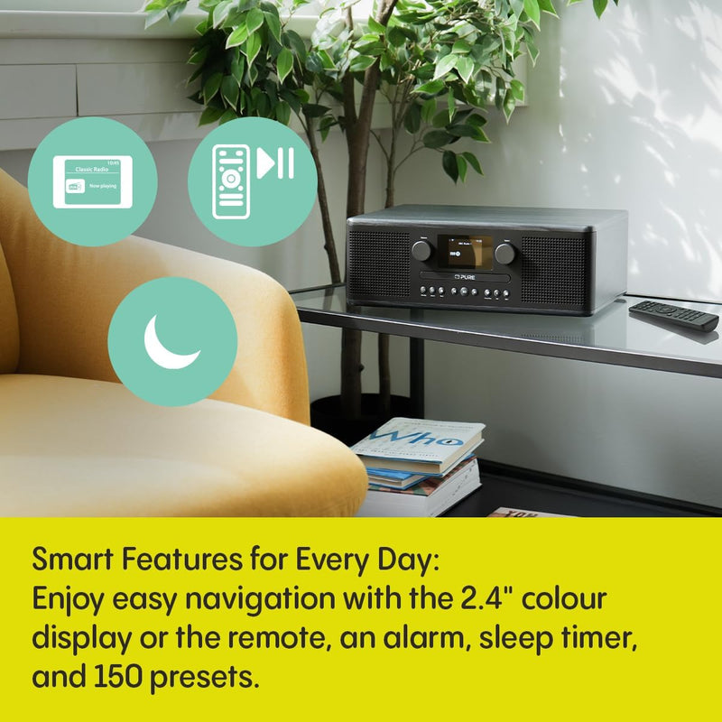 Pure Classic C-D6i All in One Internet Radio with DAB+ FM Bluetooth CD Player Stereo Sound System Black - Ex -Display Clearance