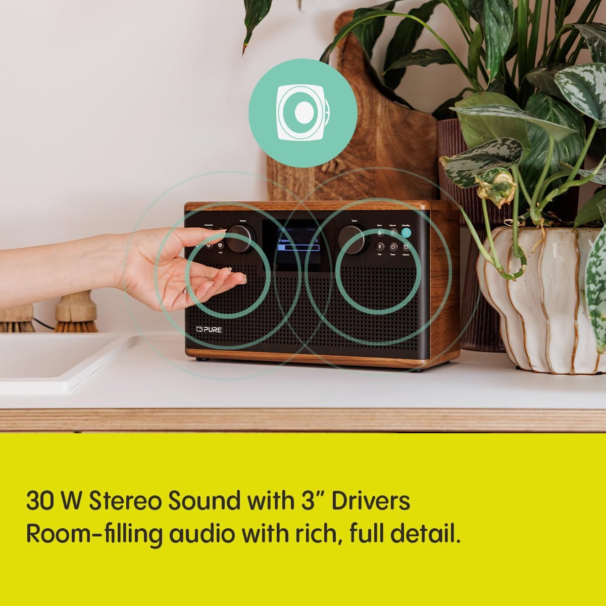 Pure Classic H6 DAB DAB+ FM Stereo Digital Radio with Bluetooth - Coffee Brown Walnut Brown