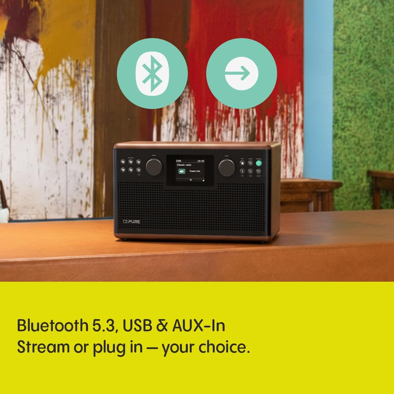 Pure Classic H6 DAB DAB+ FM Stereo Digital Radio with Bluetooth - Coffee Brown Walnut Brown