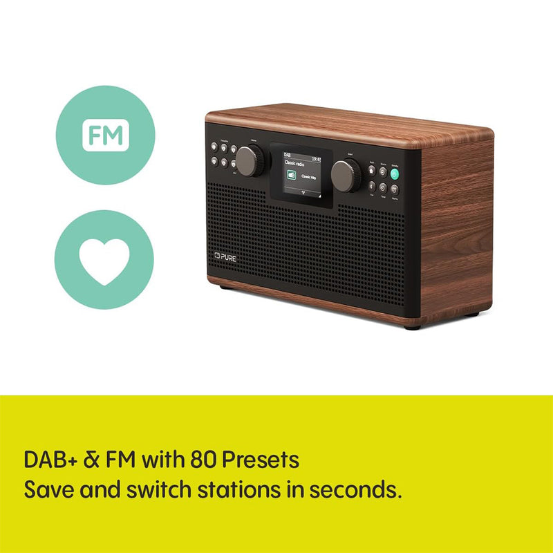 Pure Classic H6 DAB DAB+ FM Stereo Digital Radio with Bluetooth - Coffee Brown Walnut Brown