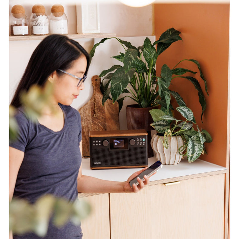 Pure Classic H6 DAB DAB+ FM Stereo Digital Radio with Bluetooth - Coffee Brown Walnut Brown