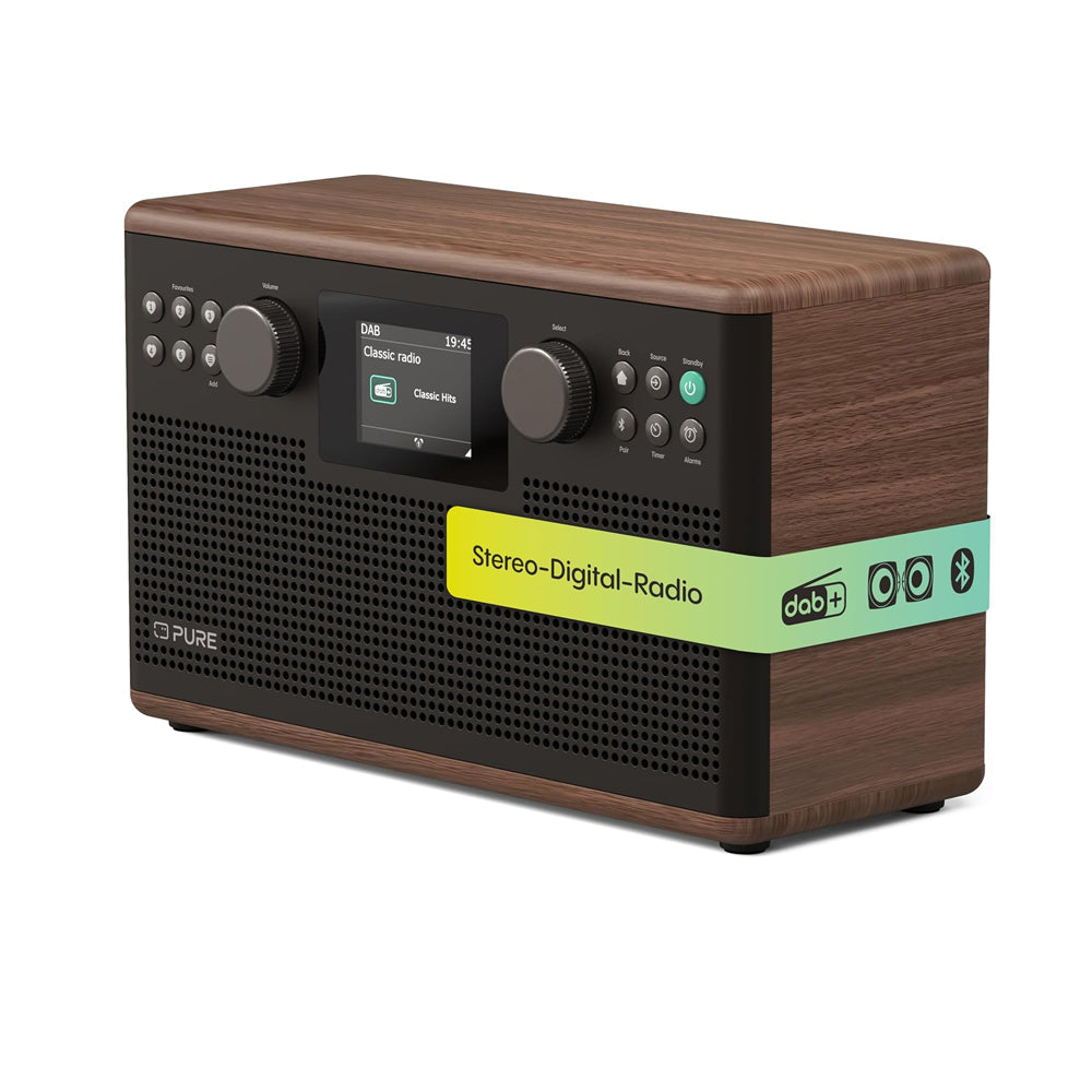Pure Classic H6 DAB DAB+ FM Stereo Digital Radio with Bluetooth - Coffee Brown Walnut Brown