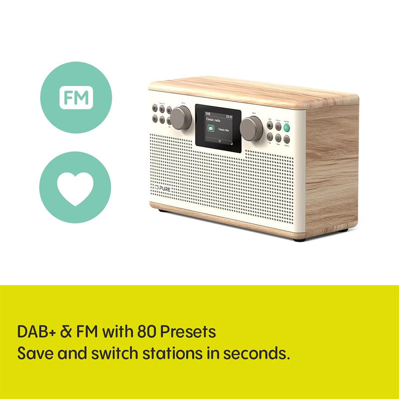 Pure Classic H6 DAB DAB+ FM Stereo Digital Radio with Bluetooth - Cotton White Oak White
