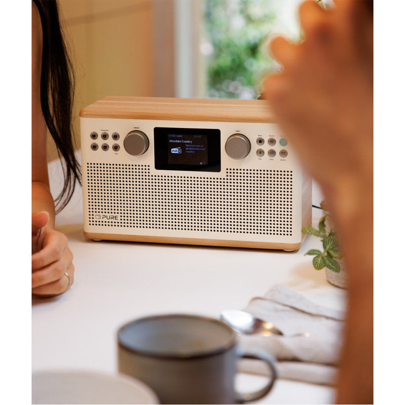 Pure Classic H6 DAB DAB+ FM Stereo Digital Radio with Bluetooth - Cotton White Oak White