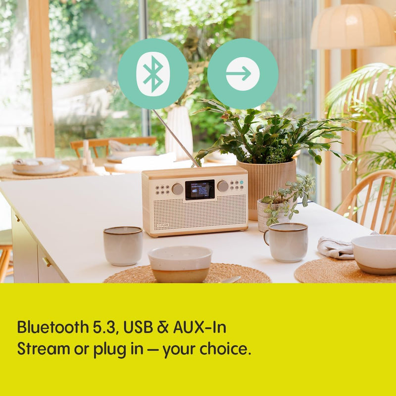 Pure Classic H6 DAB DAB+ FM Stereo Digital Radio with Bluetooth - Cotton White Oak White