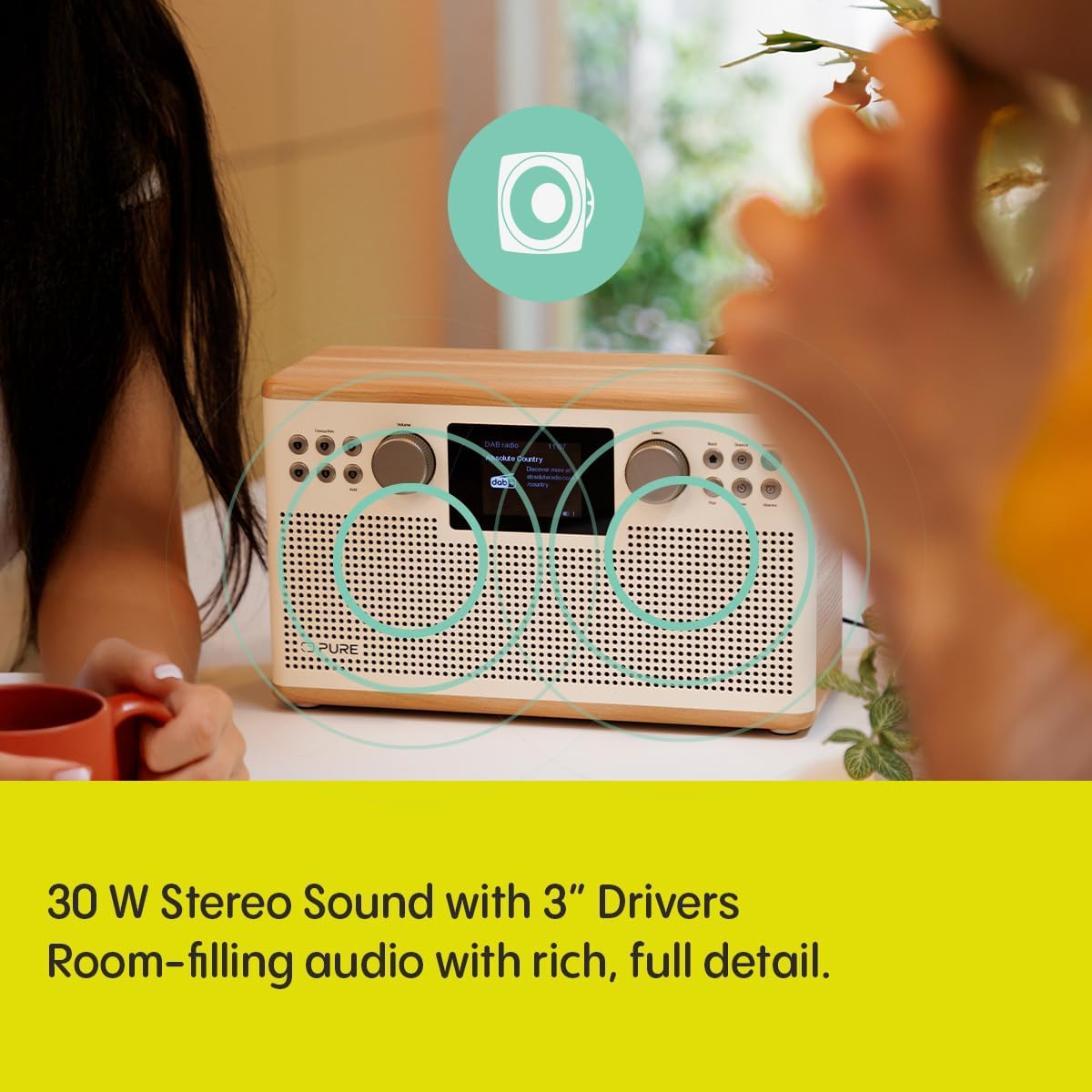 Pure Classic H6 DAB DAB+ FM Stereo Digital Radio with Bluetooth - Cotton White Oak White