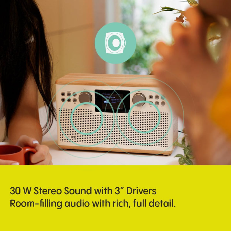 Pure Classic H6 DAB DAB+ FM Stereo Digital Radio with Bluetooth - Cotton White Oak White