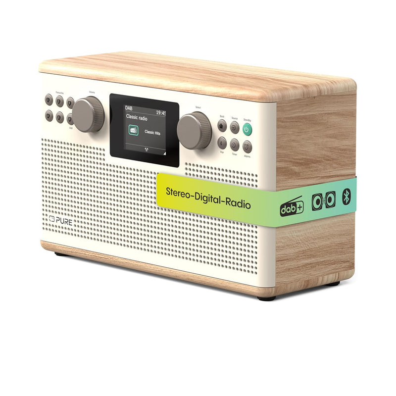 Pure Classic H6 DAB DAB+ FM Stereo Digital Radio with Bluetooth - Cotton White Oak White