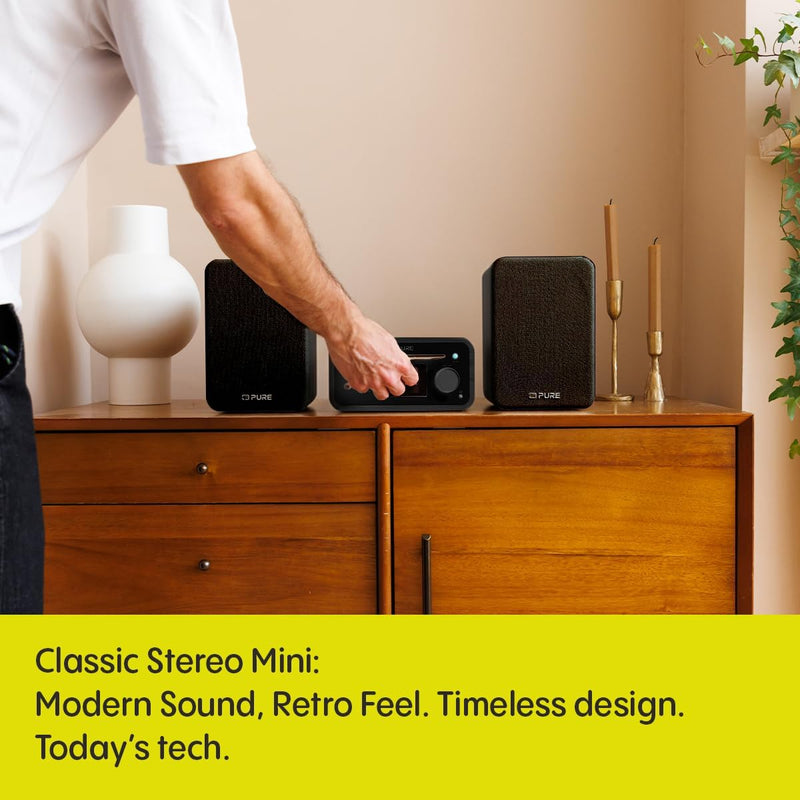 Pure Classic Stereo Mini DAB DAB+ FM Radio with Bluetooth CD Player Micro Stereo System Black Black