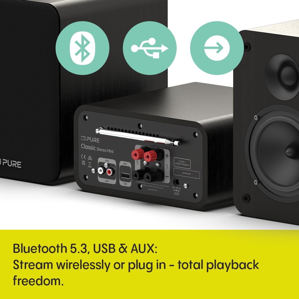 Pure Classic Stereo Mini DAB DAB+ FM Radio with Bluetooth CD Player Micro Stereo System Black Black