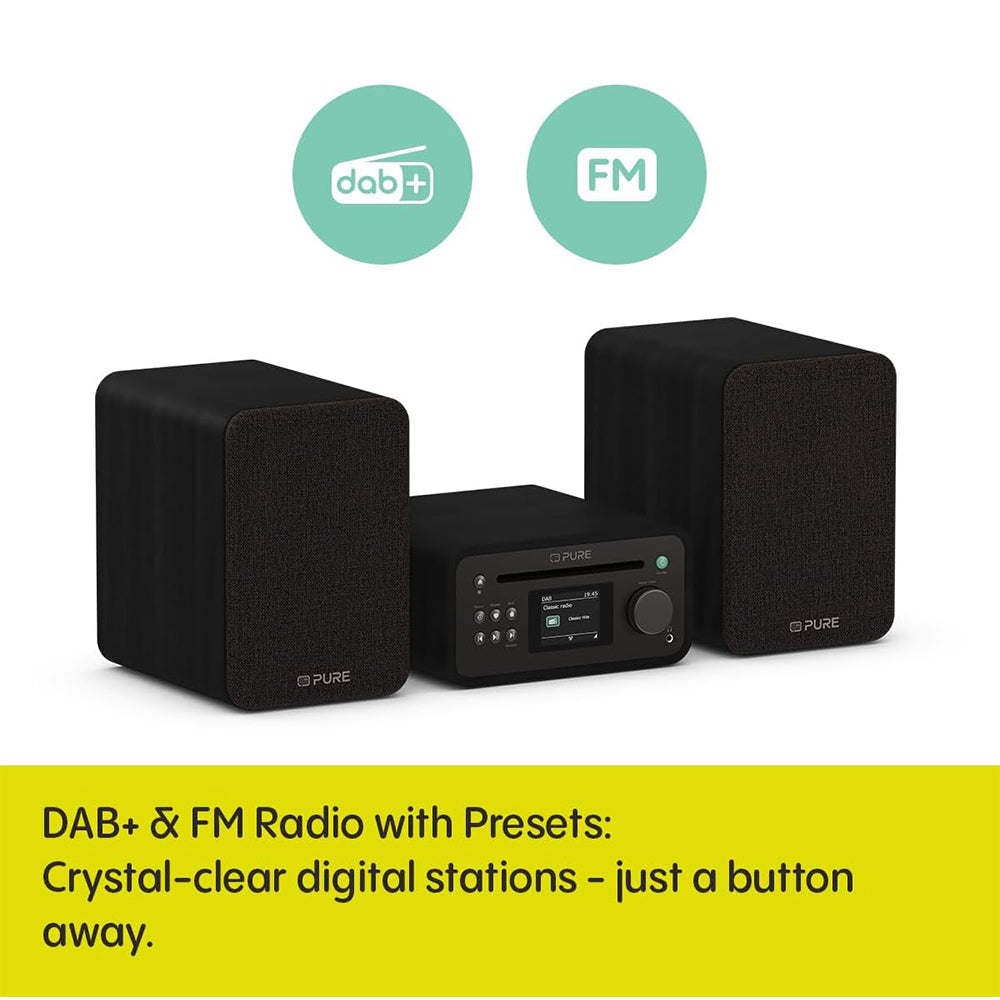 Pure Classic Stereo Mini DAB DAB+ FM Radio with Bluetooth CD Player Micro Stereo System Black Black
