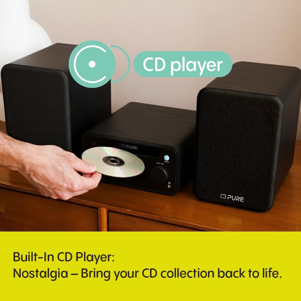 Pure Classic Stereo Mini DAB DAB+ FM Radio with Bluetooth CD Player Micro Stereo System Black Black