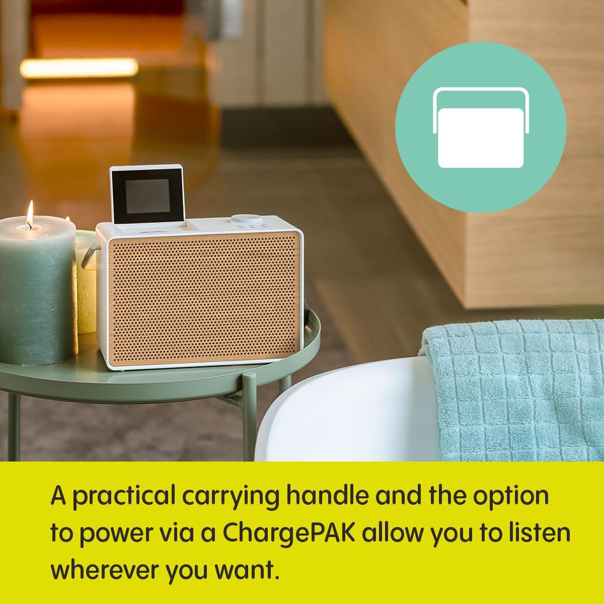 Pure Evoke Play Wood Edition Versatile Music System in Cotton White with Cherry Wood Grill White with Cherry Wood Grill