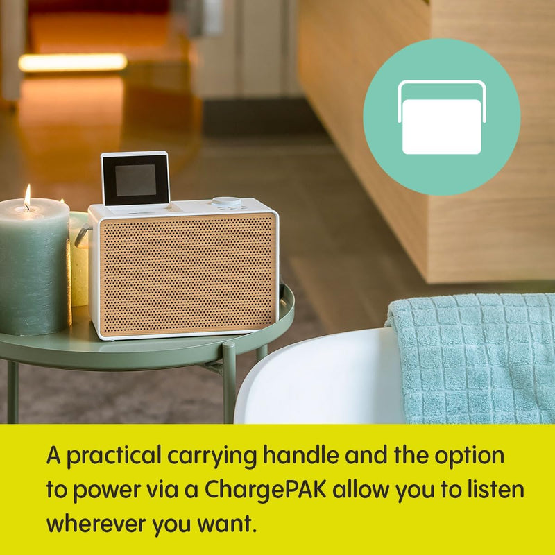 Pure Evoke Play Wood Edition Versatile Music System in Cotton White with Cherry Wood Grill White with Cherry Wood Grill