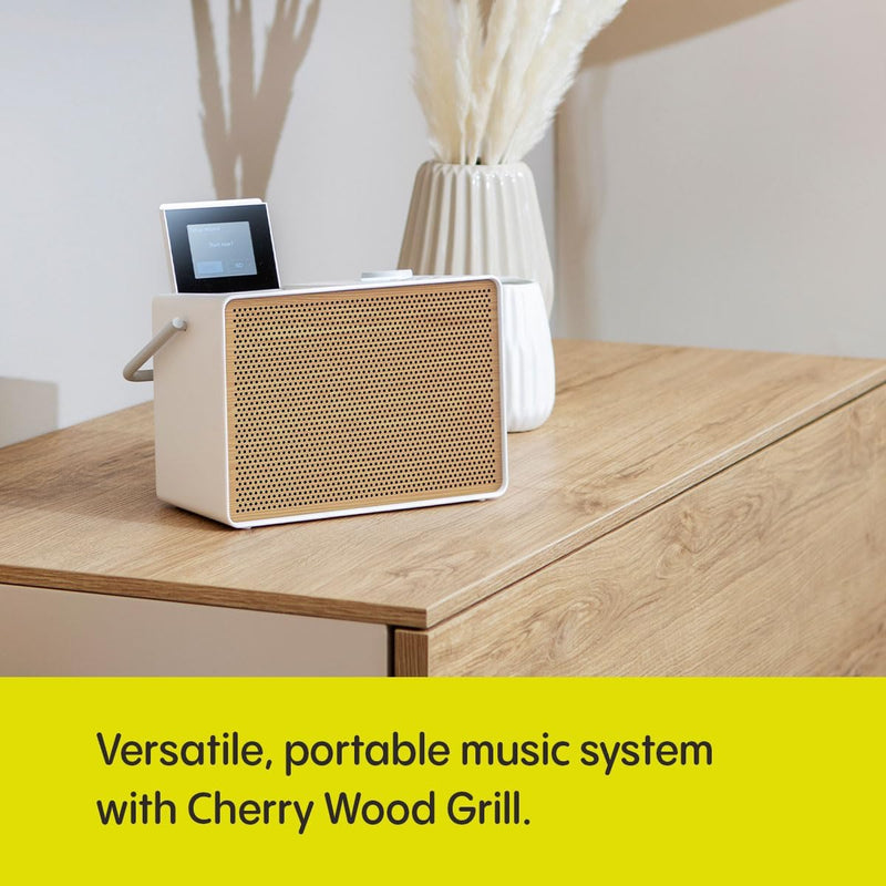 Pure Evoke Play Wood Edition Versatile Music System in Cotton White with Cherry Wood Grill White with Cherry Wood Grill