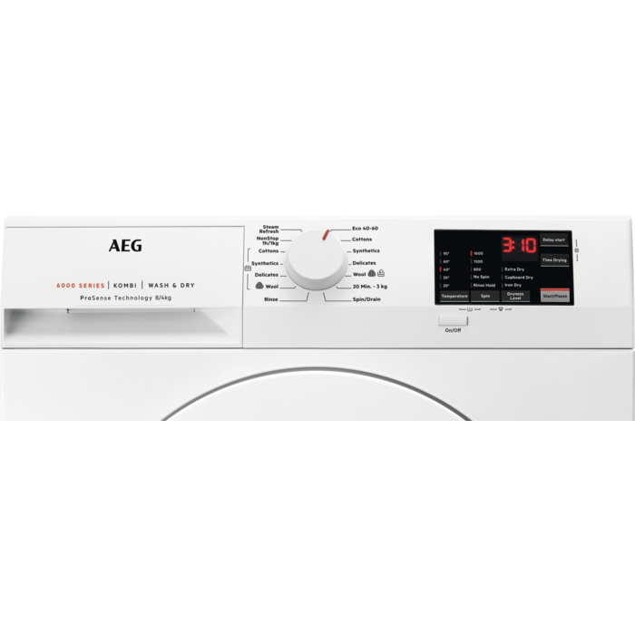 AEG L6WEJ841N 8+4kg 1600 Spin Freestanding Washer Dryer White