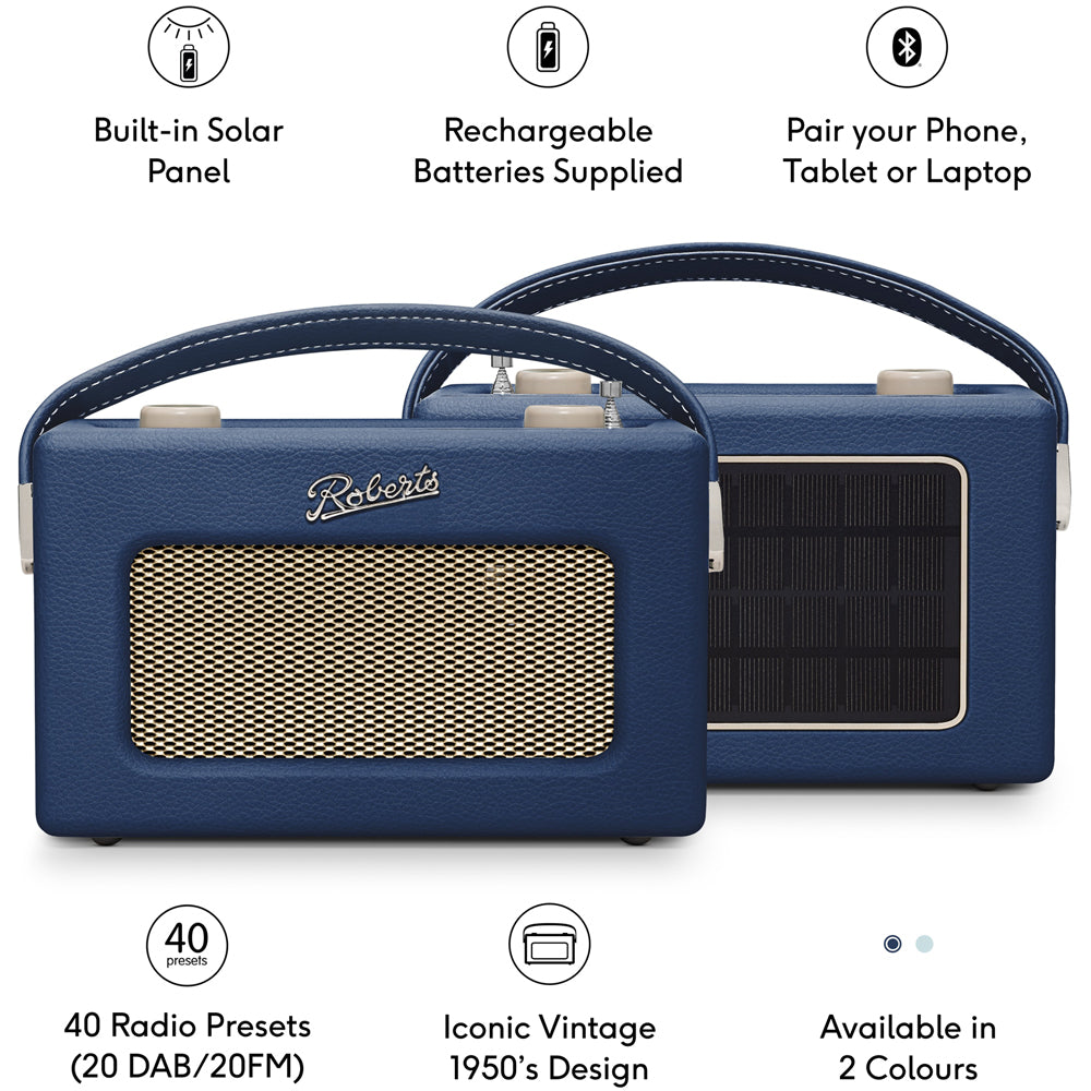 Roberts Revival Uno Solar DAB/DAB+/FM Bluetooth Solar Powered Portable Digital Radio Midnight Blue Midnight Blue