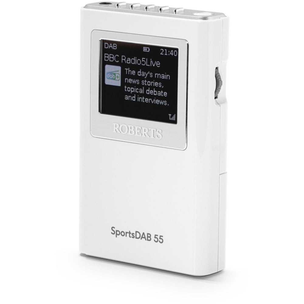 Roberts SportsDAB 55 DAB+/FM Personal Pocket-sized Digital Radio with Colour Display White
