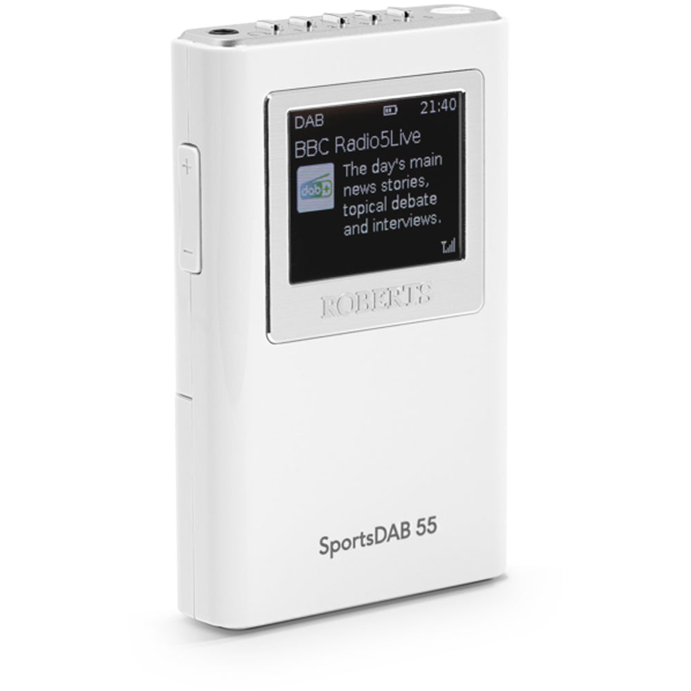 Roberts SportsDAB 55 DAB+/FM Personal Pocket-sized Digital Radio with Colour Display White