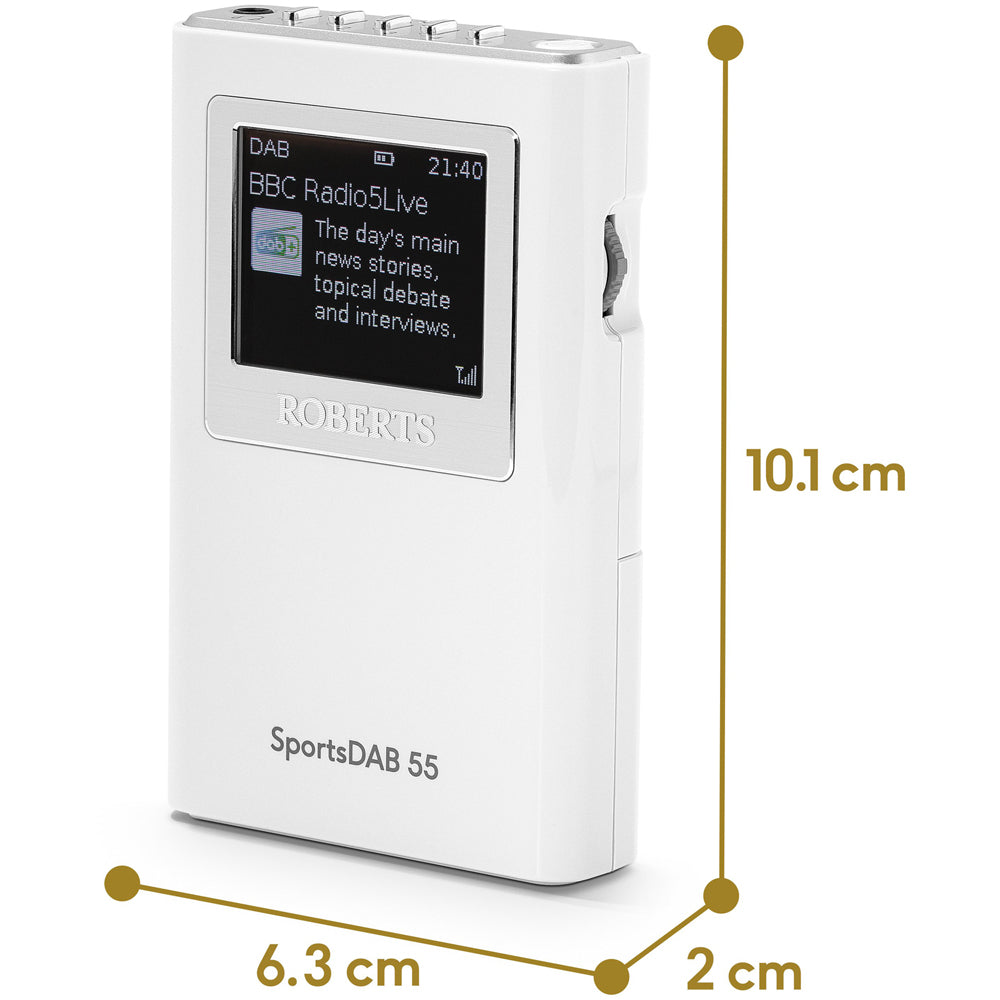 Roberts SportsDAB 55 DAB+/FM Personal Pocket-sized Digital Radio with Colour Display White