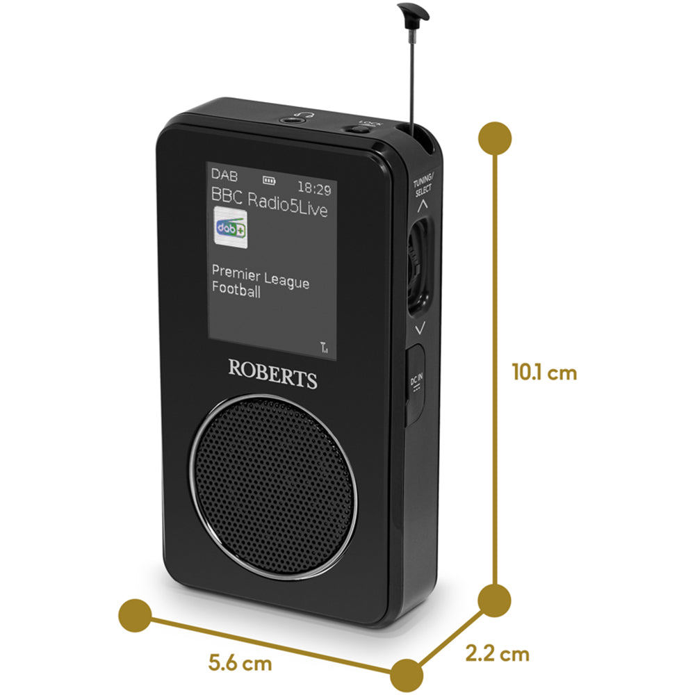 Roberts SportsDAB 65 Dab+/Fm Pocket-Sized Radio With Full Colour LCD Display And Built-In Speaker Black